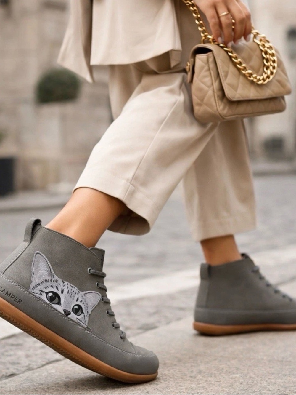 Camper Vegan Cat Ankle Boots Gray Lace-Up Shoes Size 41 New NWOB